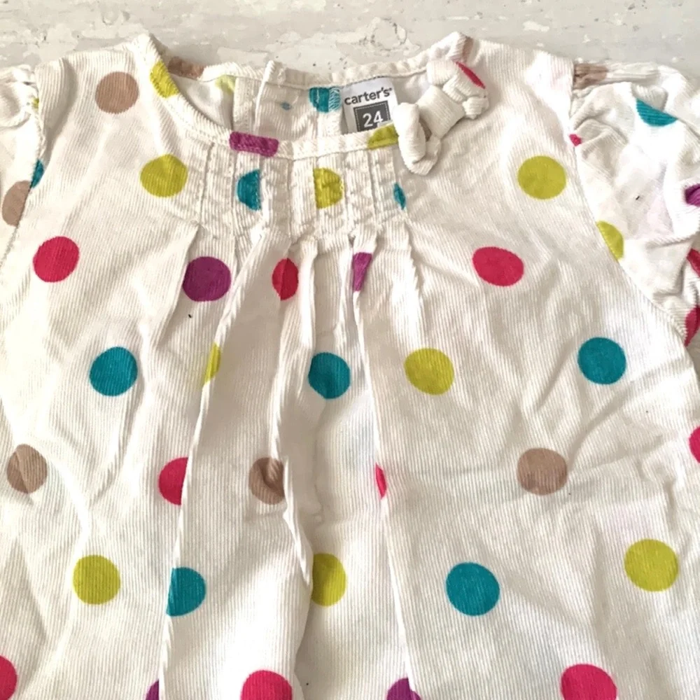 Carters 24m Baby Girl Corduroy Jumper Dress White Rainbow Polka Dots Kids